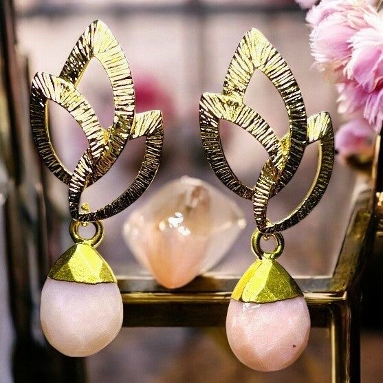 Orecchini "DELILAH", oro fino, opale rosa