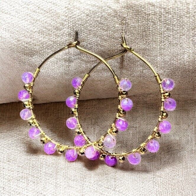 "EVELINA" Orecchini a cerchio in pietra ametista