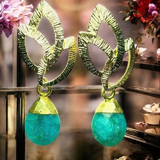 Orecchini "GRACE", oro fino, Calcedonio Verde