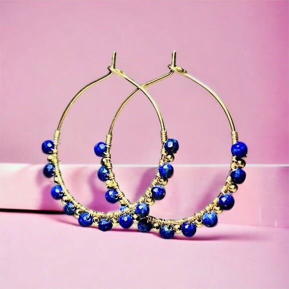 Orecchini a cerchio “SERAPHINA” con pietra Lapislazzuli