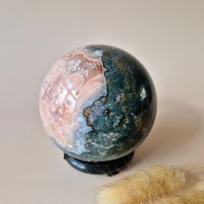 Crystal Gemstone Pink Amethyst & Moss Agate Ball – Rare Natural Combination (75mm | approx.500 g)