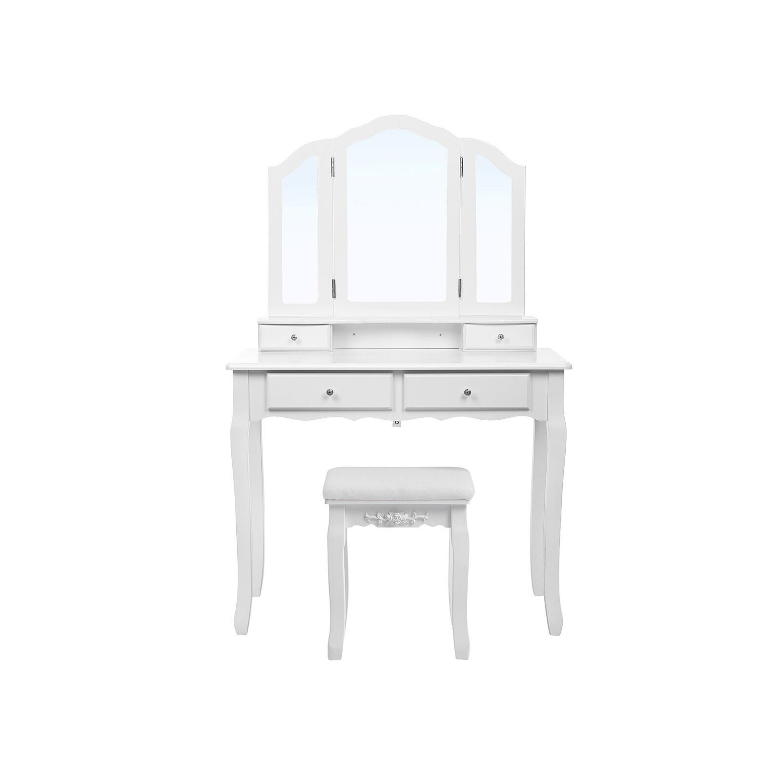 Dressing table with folding mirror and stool