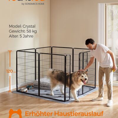 Dog run with 8 grid panels, each measuring 77 x 120 cm