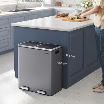 2 compartment waste bin with hinged lid 2 x 30 liters slate gray