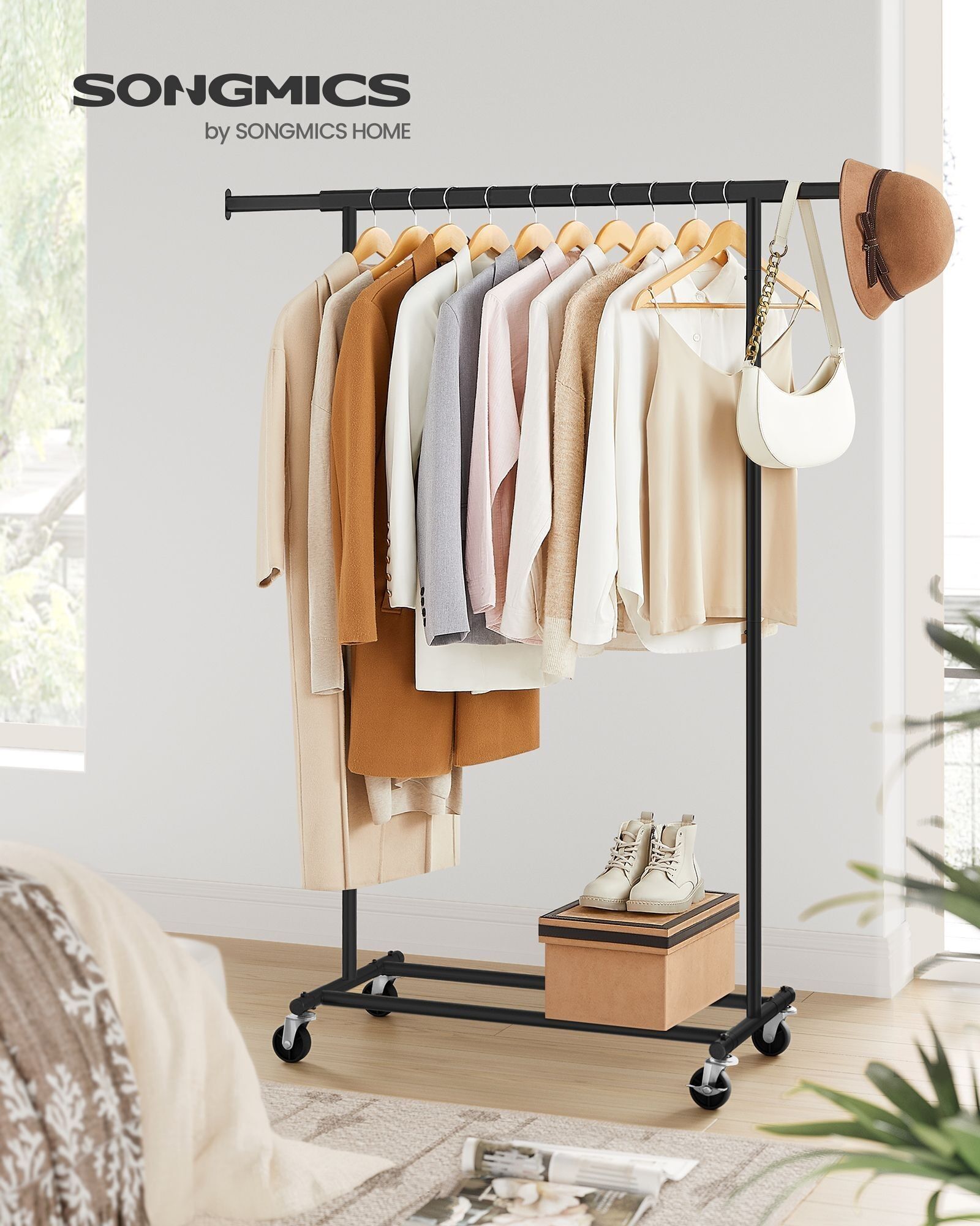 Portant à vêtements de style industriel à roulettes