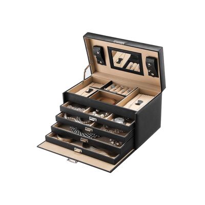 Coffret à bijoux élégant en simili cuir noir