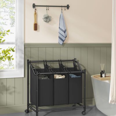 Cesta de ropa con ruedas 3 x 45 L color negro tinta