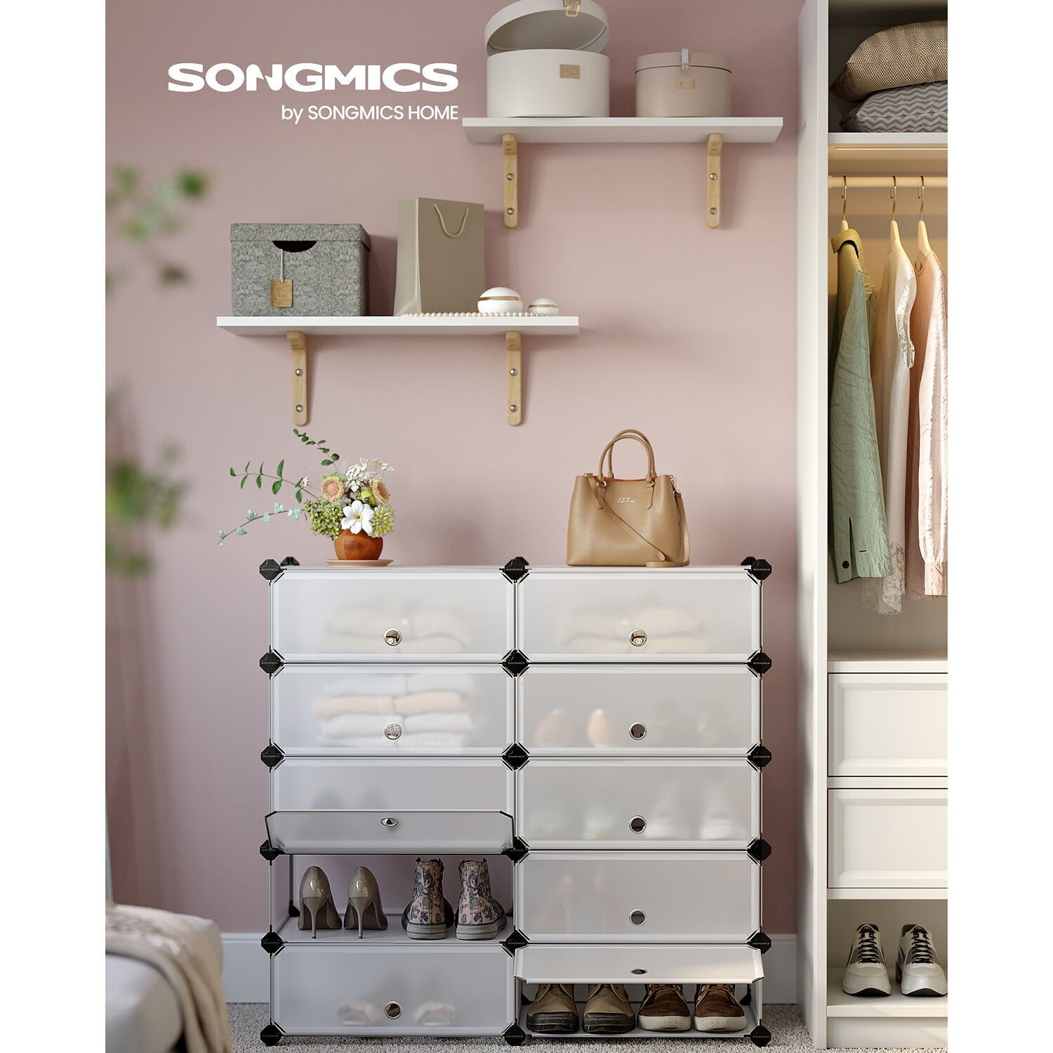 Étagère sans boulons avec portes 10 compartiments blanche