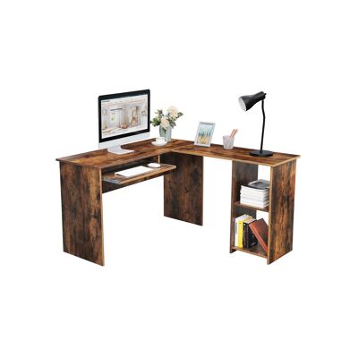 L-shaped computer desk in vintage brown
