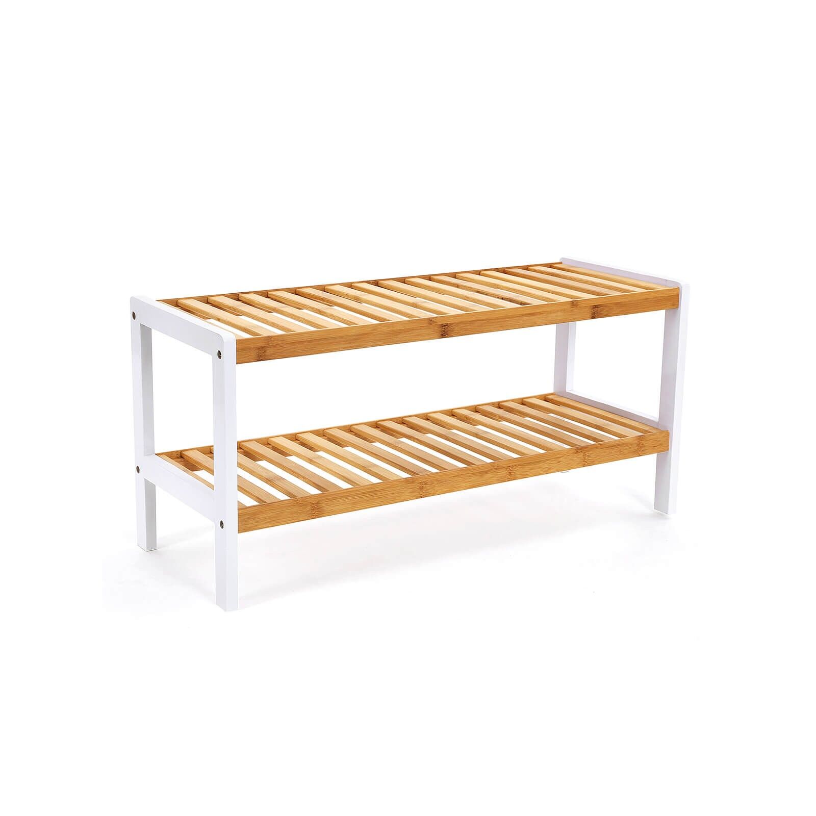 Bamboo shoe rack with 2 levels, white-natural