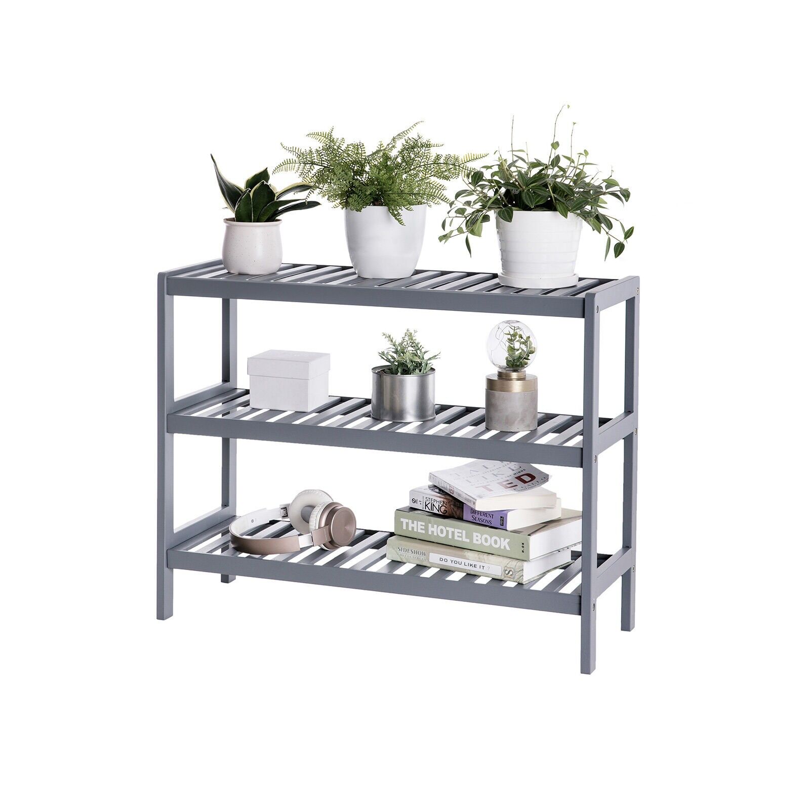 Shoe rack made of bamboo, gray