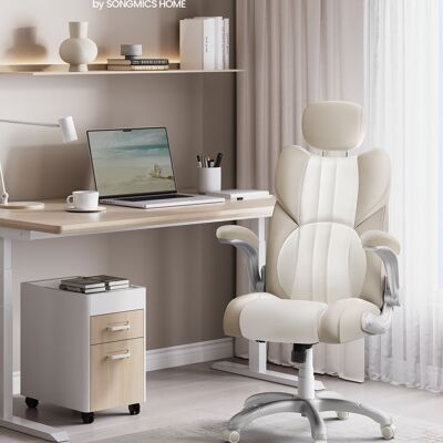 Office chair with adjustable headrest and armrests, cream white