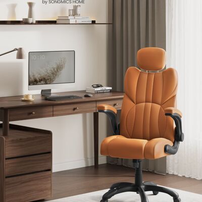 Office chair with adjustable headrest and armrests caramel brown