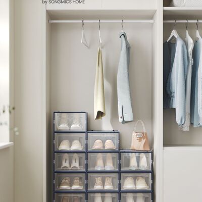 Juego de 12 cajas de zapatos transparente-azul antracita