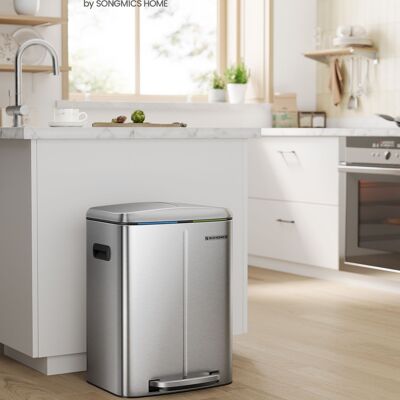 40 L 2 compartment trash bin silver