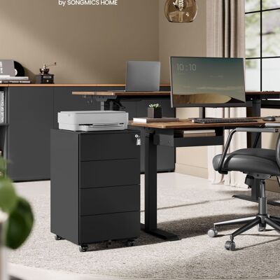 Roll container with 4 drawers and wheels in jet black