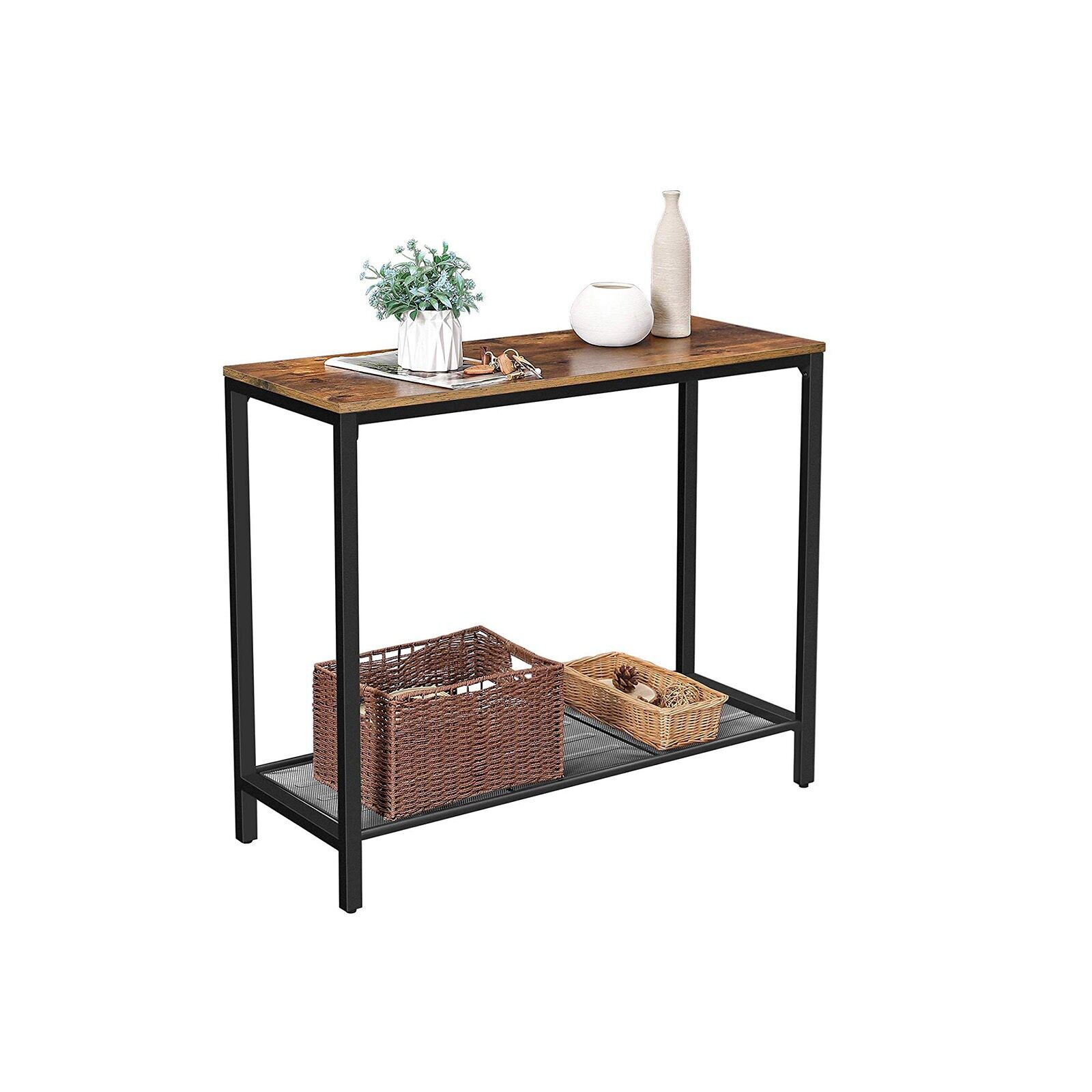 Table console de style industriel avec étagère grillagée