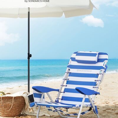 Beach chair with removable headrest, set of 2, blue and white striped