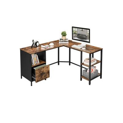 Scrivania per computer a forma di L vintage marrone-nero