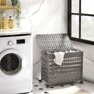 Panier à linge tissé à la main avec 3 compartiments