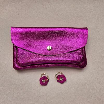 purse and its leather flower hoop earrings