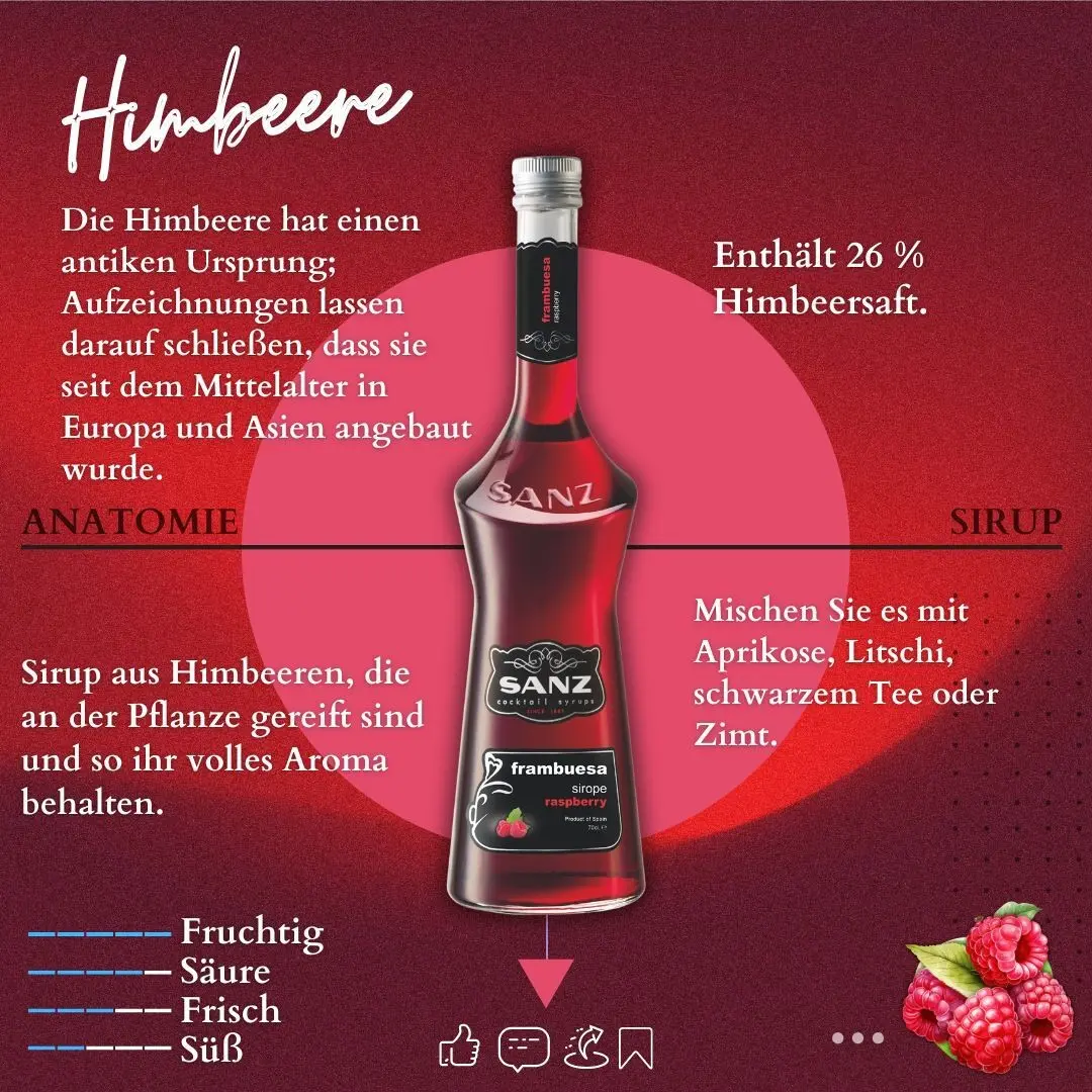 Himbeersirup SANZ, aus 26% Himbeersaft. Alkoholfrei. 0,7l