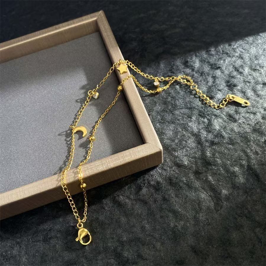 Stainless Steel Bracelet with Star & Moon Pendant