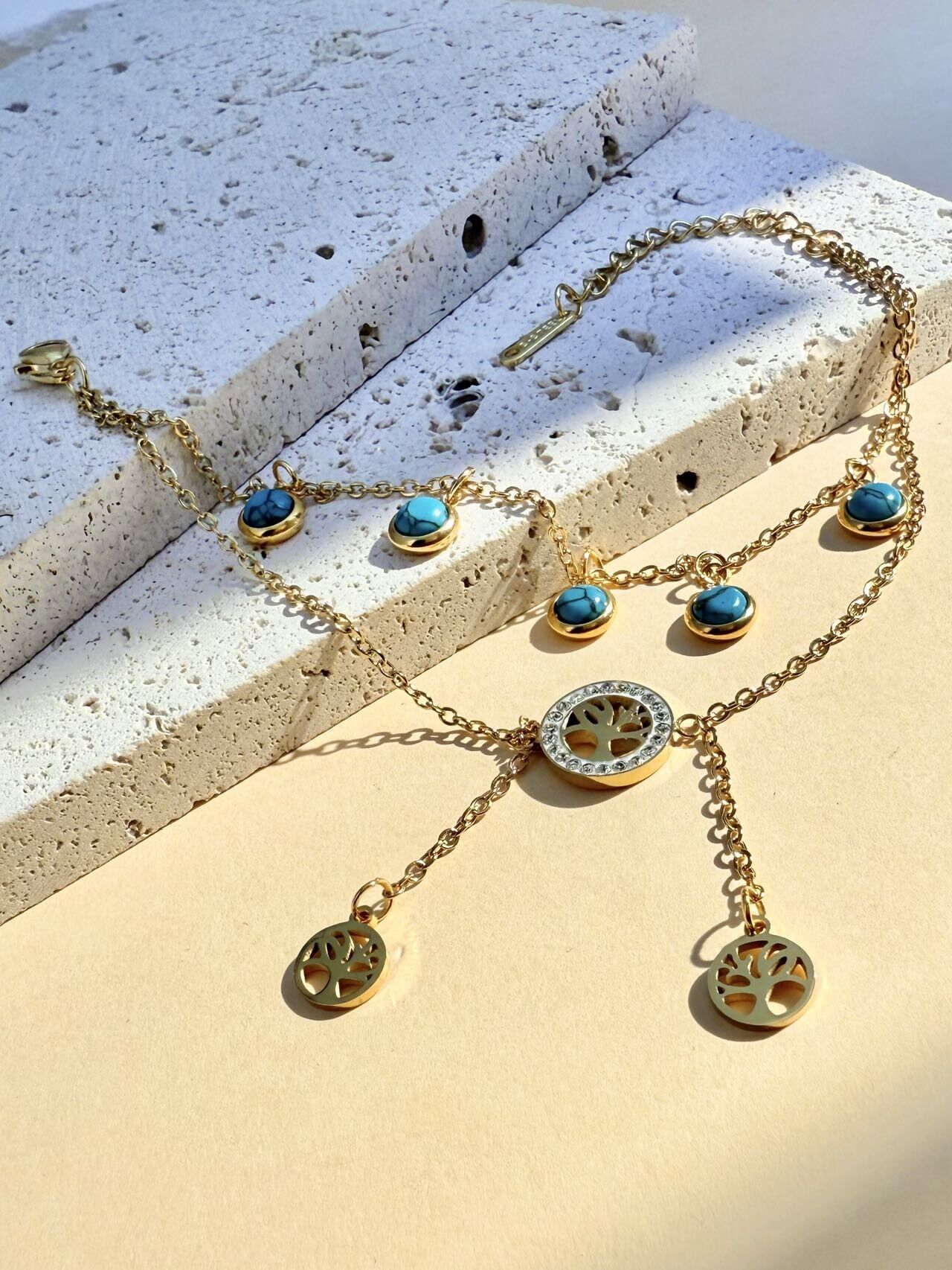 Bracelet Arbre de Vie avec Pierre Naturelle Acier Inoxydable