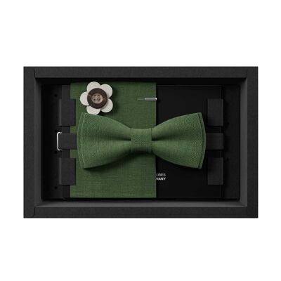 Set regalo da uomo | Papillon in lino verde + fazzoletto da taschino e corpetto | Fatto a mano in Germania