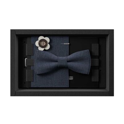Set regalo da uomo | Papillon in lino blu + fazzoletto da taschino e corpetto | Fatto a mano in Germania