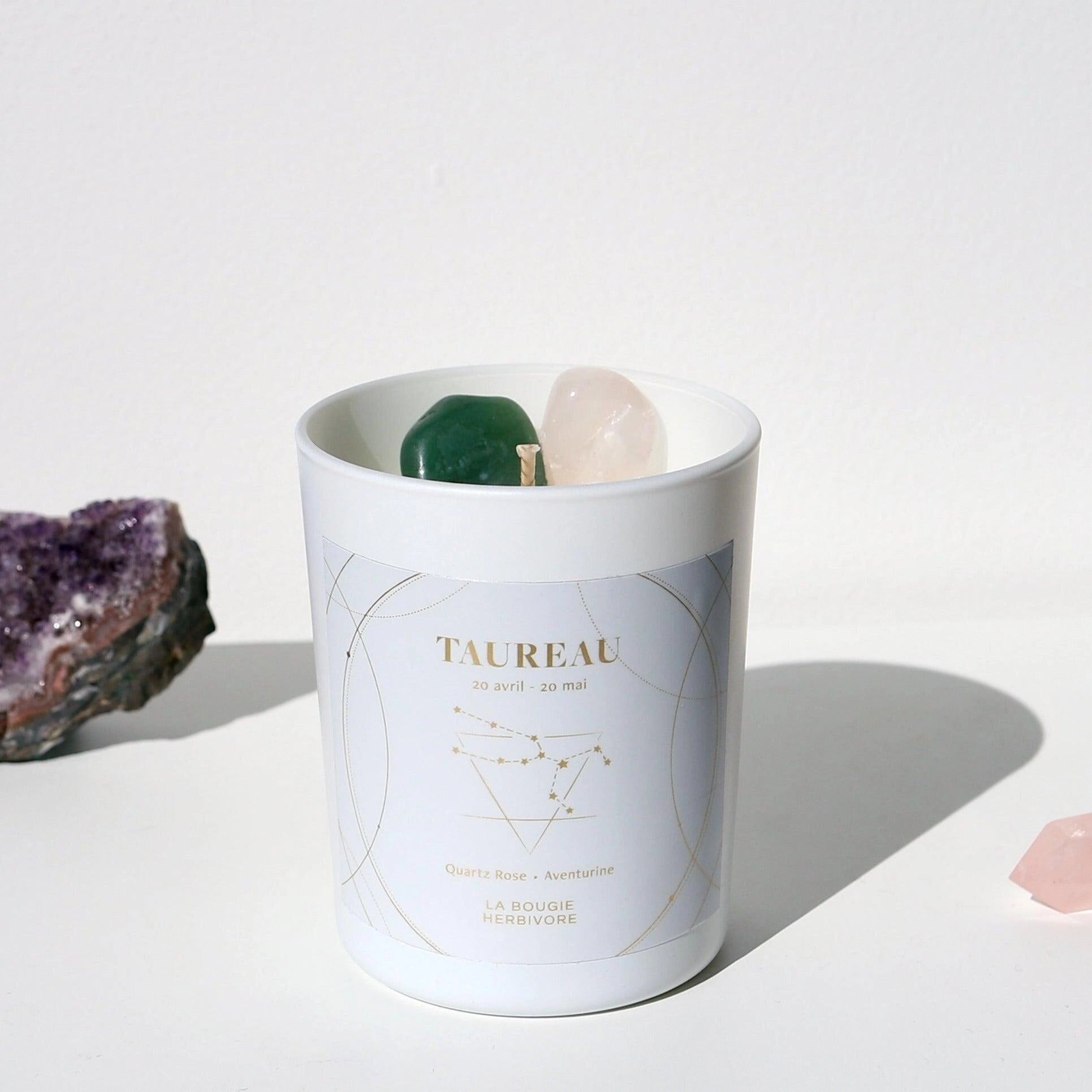 Taurus Astro Candle 150G + Rose Quartz and Aventurine Stone