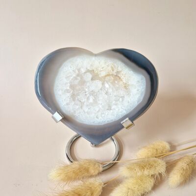 XL Druzy Gray Agate Gemstone Heart – Includes Stand – #22 218g 12cm