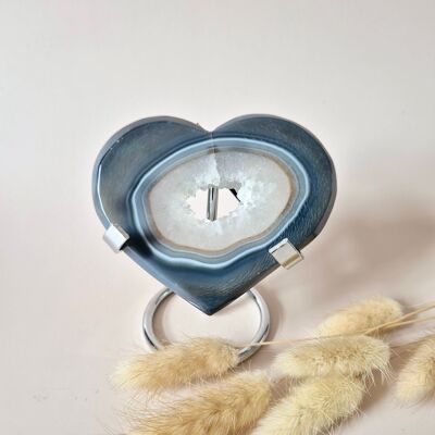 XL Druzy Gray Agate Gemstone Heart – Includes Stand – #25 143g 10cm