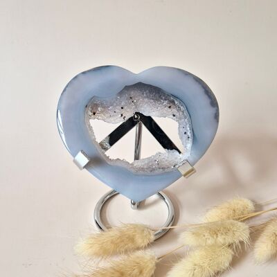 XL Druzy Gray Agate Gemstone Heart – Includes Stand – #24 141g 10.5cm