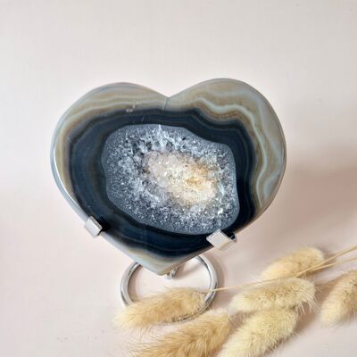 XL Druzy Gray Agate Gemstone Heart – Includes Stand – #26 230g 12cm