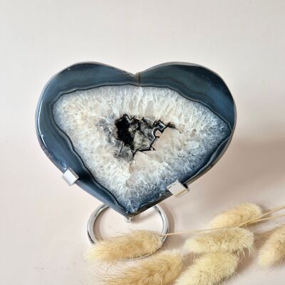 XL Druzy Gray Agate Gemstone Heart – Includes Stand – #27 280g 12.5cm