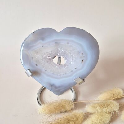 XL Druzy Gray Agate Gemstone Heart – Includes Stand – #28 186g 10cm