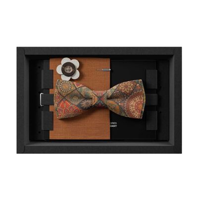 Men's Gift Set | Mediterranean Orange Cork Bow Tie + Pocket Square & Corsage | Handmade in Germany