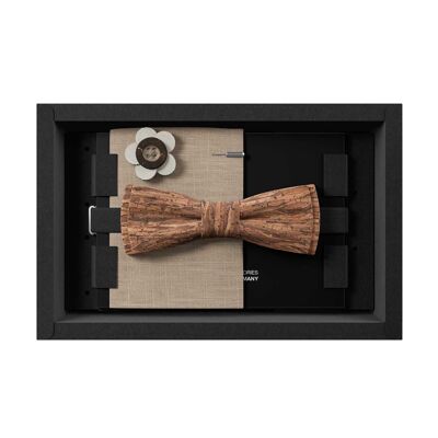 Set regalo da uomo | Papillon in sughero marrone + fazzoletto da taschino e corpetto | Fatto a mano in Germania