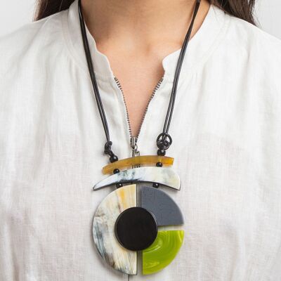 Buffalo Horn & Green Resin Pendant Necklace