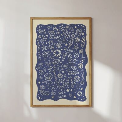 AFFICHE ITALIAN BEACH COLLAGE BLEU