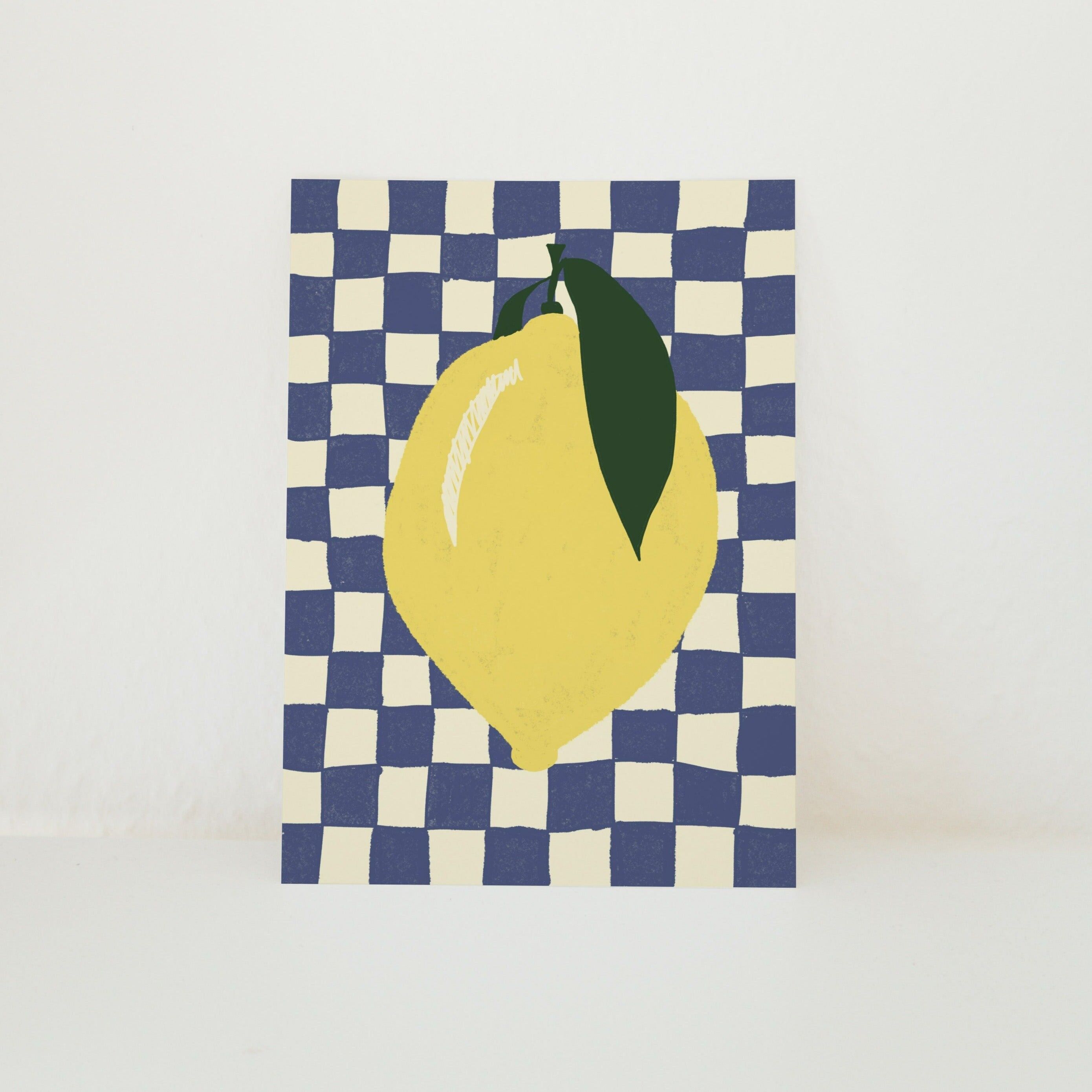 CARTOLINA LIMONE SU MOTIVO A QUADRI