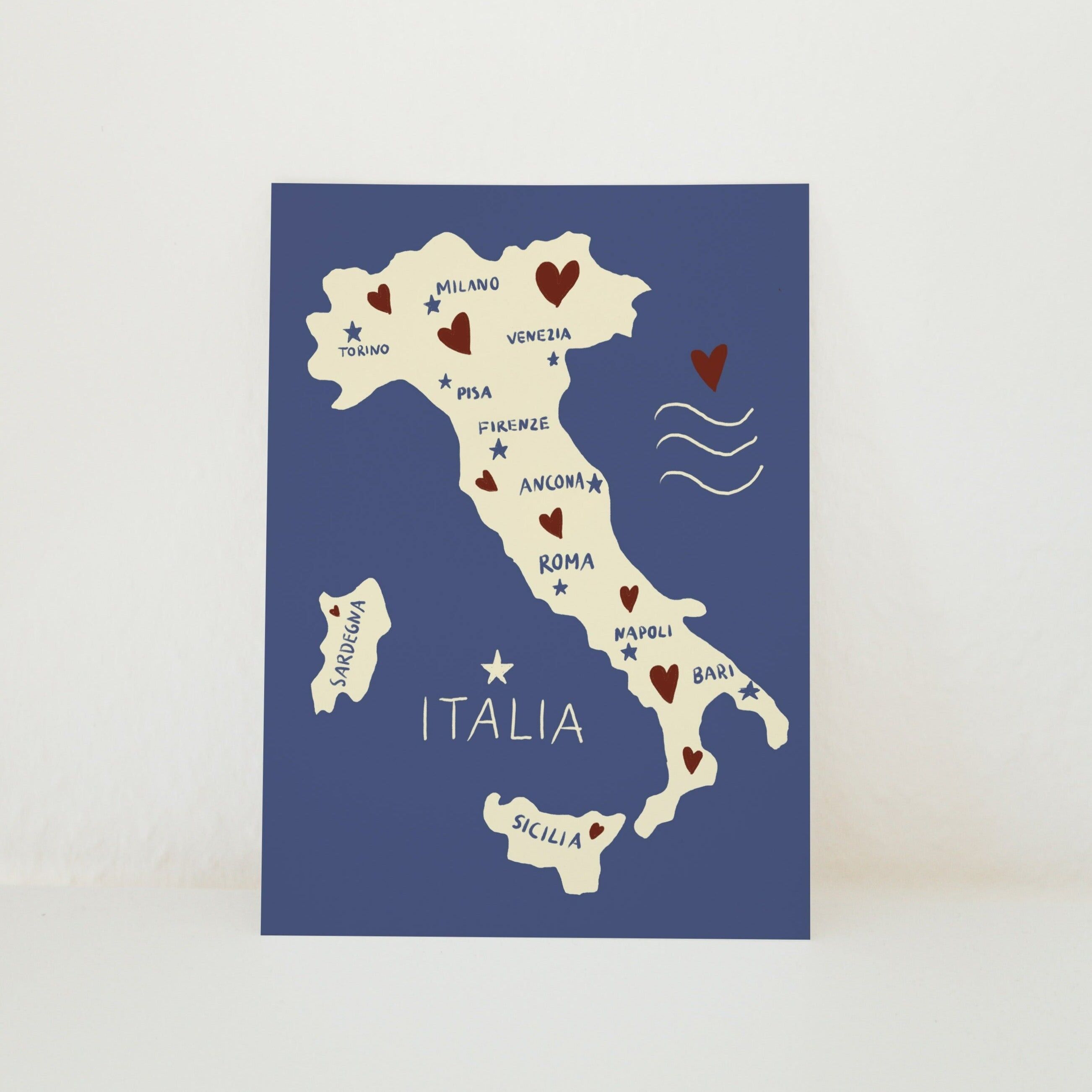 MAPPA DELL'ITALIA DA CARTOLINA