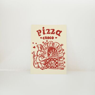 POSTKARTE PIZZABÄCKER KROKODIL PIZZA ITALIEN
