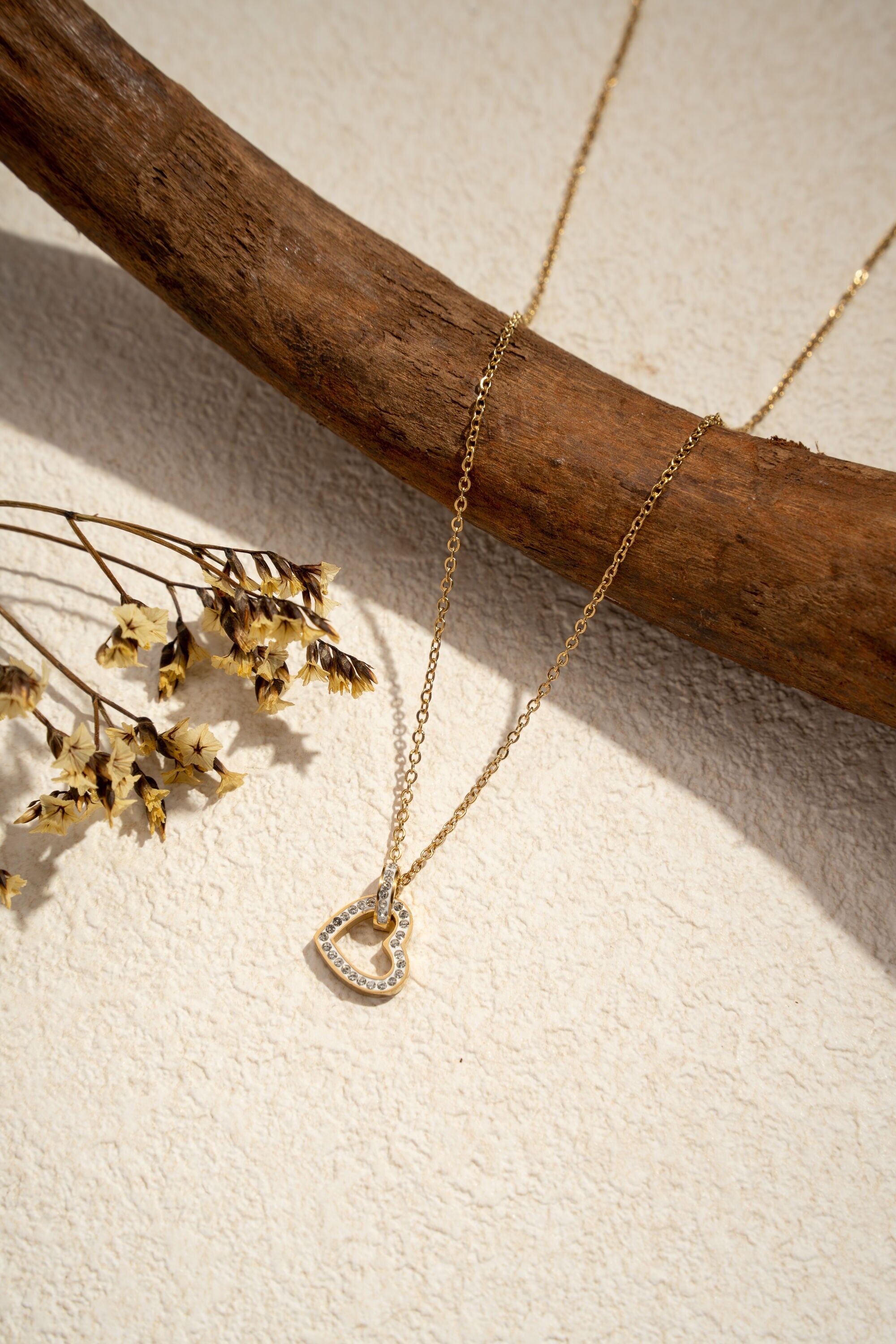 Rhinestone Heart Necklace & Stainless Steel Ring