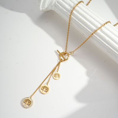 Stainless steel tree of life necklace with rhinestones – Ring clasp and gradient pendants