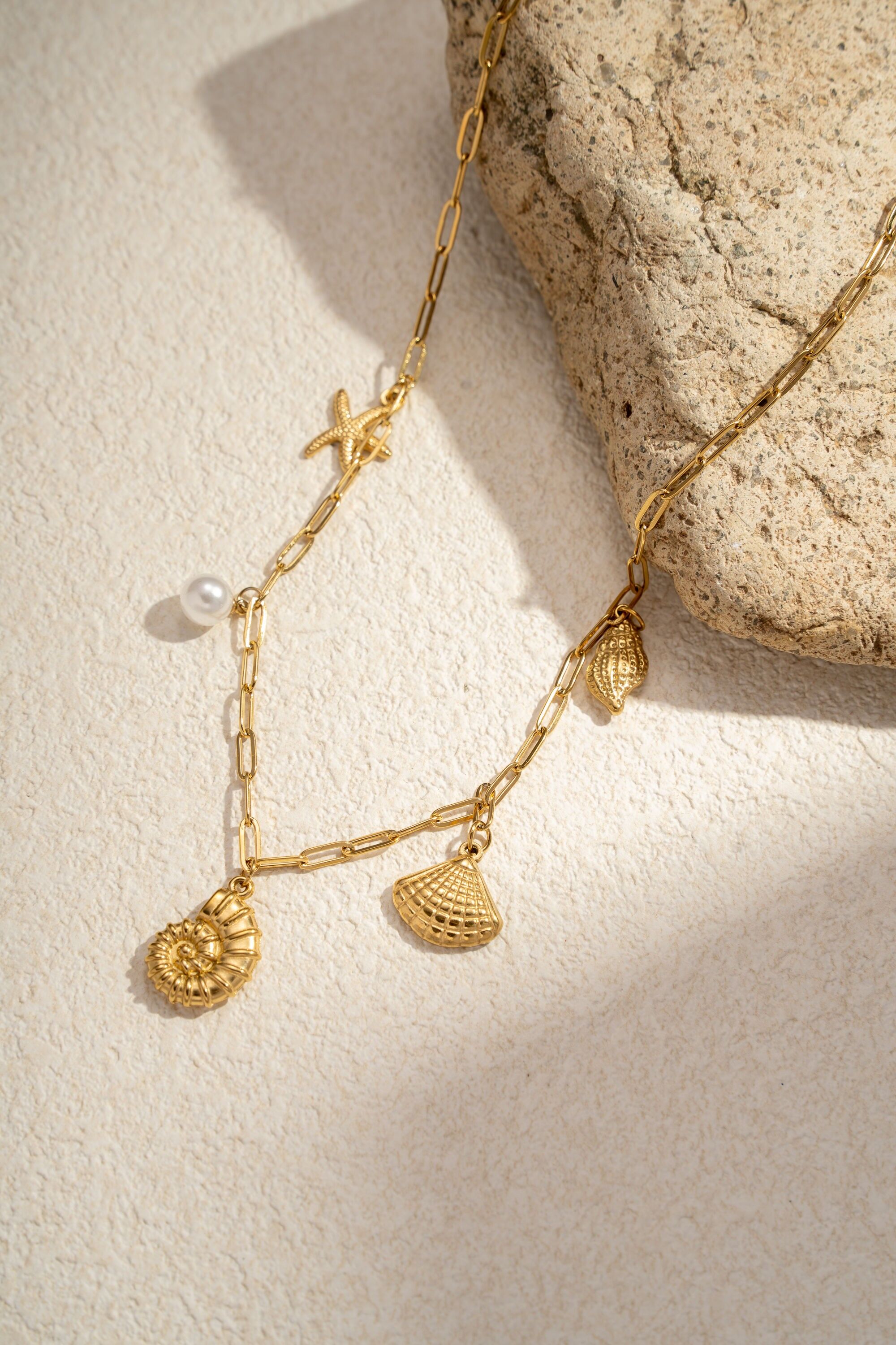 Collar con dije de tesoros marinos de acero inoxidable