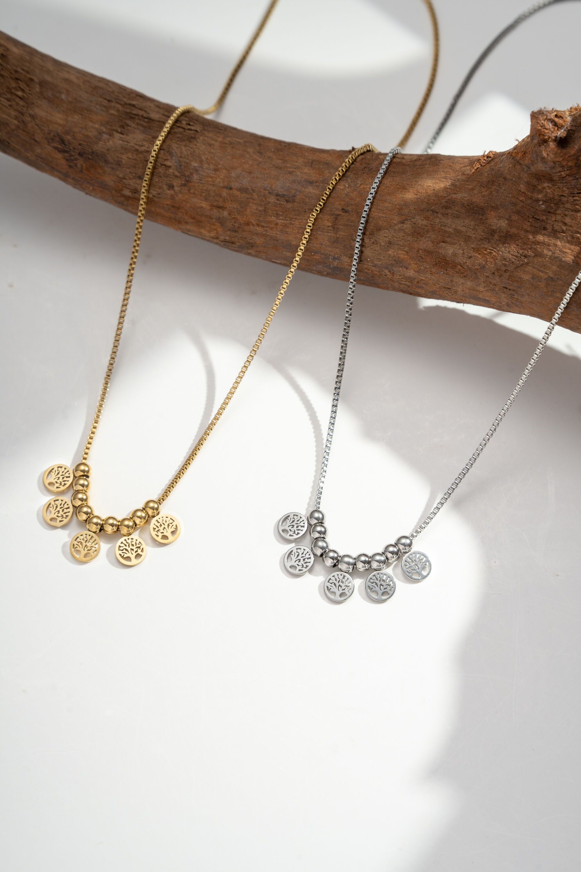 Gold-plated stainless steel tree of life necklace