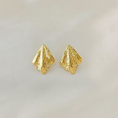 Pendientes De Oro Placas De Diamantes Martillados Ondulados Irregulares