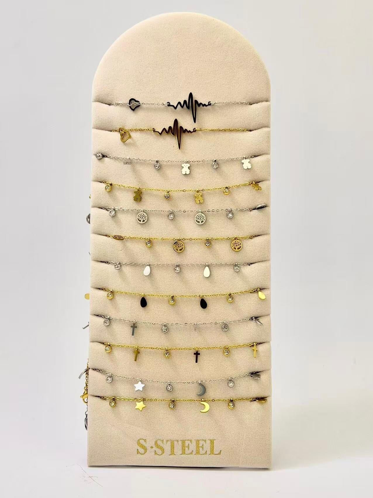 Set of 12 Charm Bracelets with Various Patterns, Gold and Silver